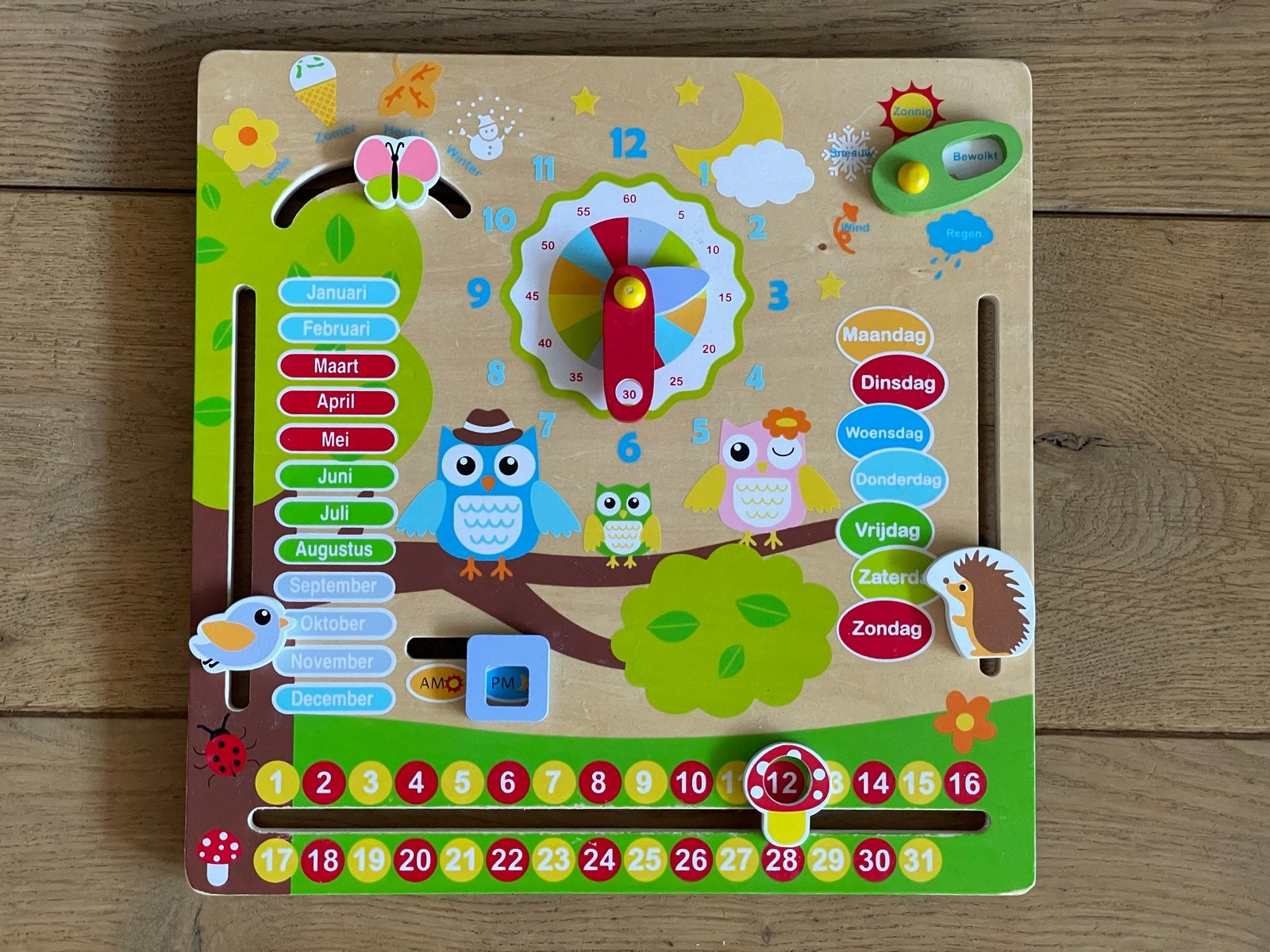 Houten educatieve kalender en klok voor kinderen, Ophalen of Verzenden, Zo goed als nieuw, Taal en Lezen