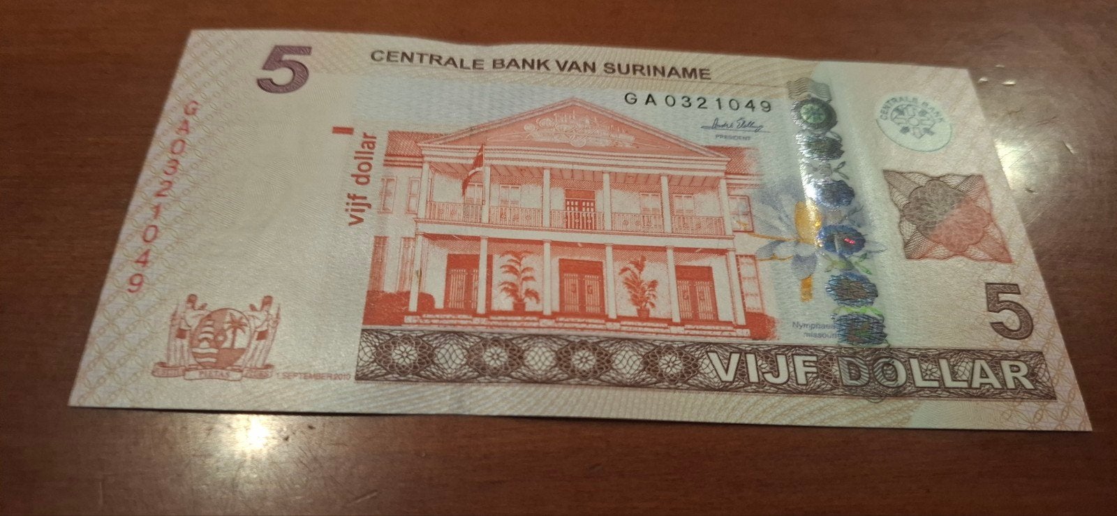 Surinaams 5 Dollar biljet  unc- Centrale Bank van Suriname, Postzegels en Munten, Ophalen of Verzenden, Zuid-Amerika, Los biljet