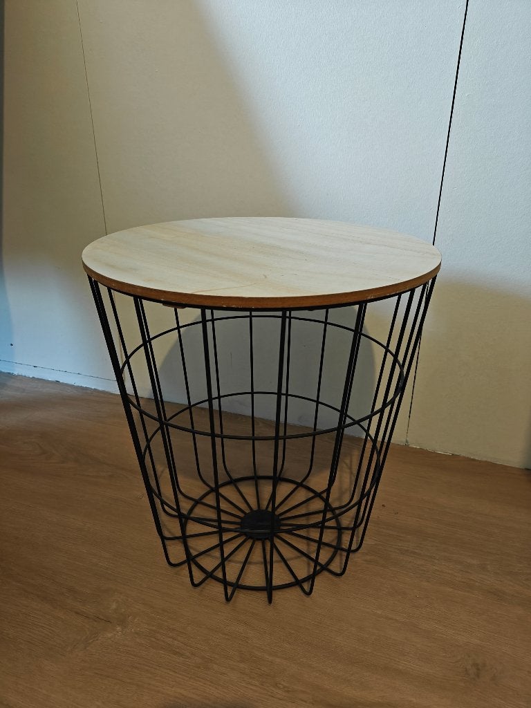 Ronde bijzettafel hout & metaal – modern design, Huis en Inrichting, Tafels | Bijzettafels, Ophalen, Minder dan 45 cm, Minder dan 55 cm