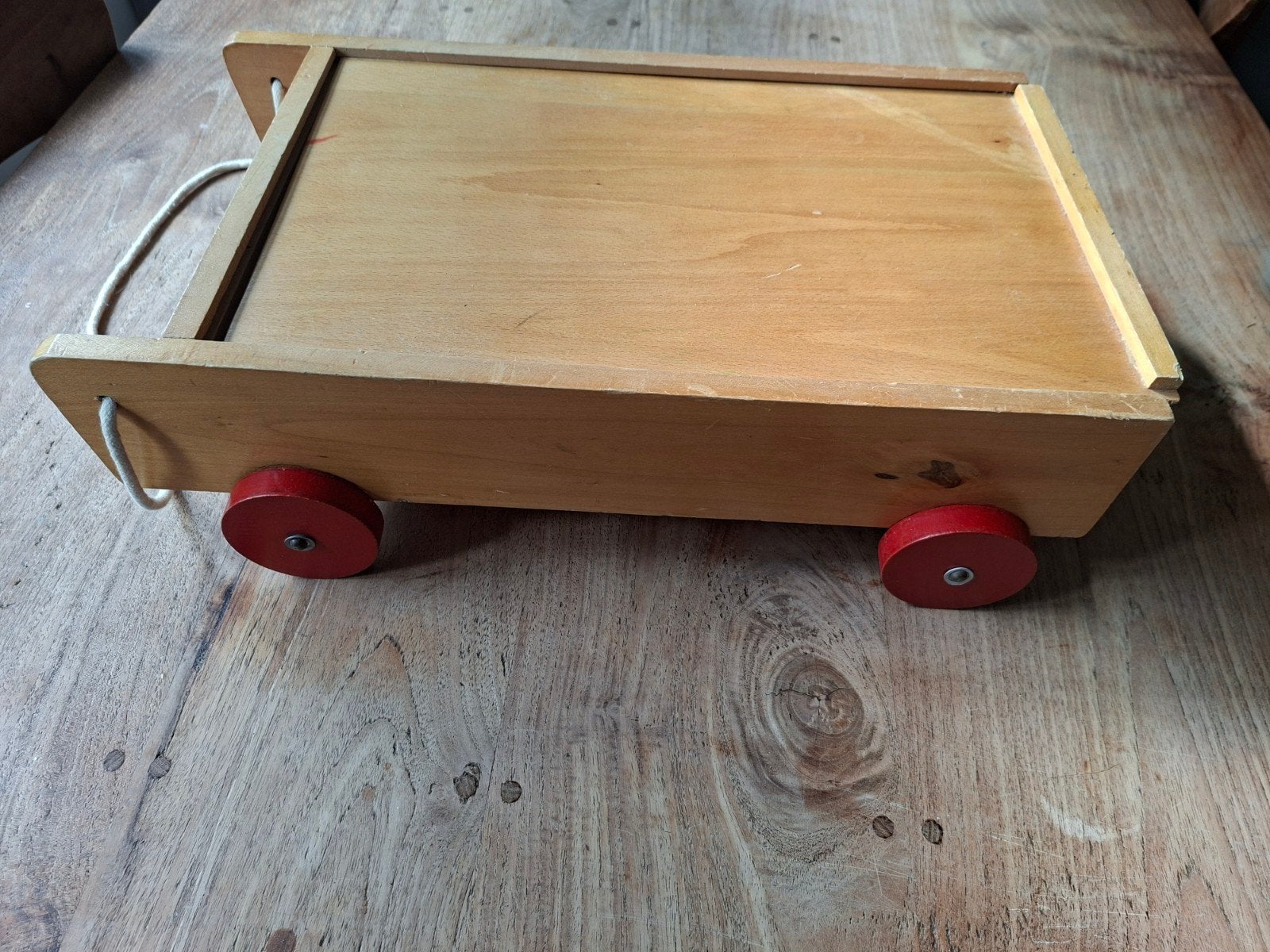 Houten trekkar met bouwblokken, Ophalen of Verzenden