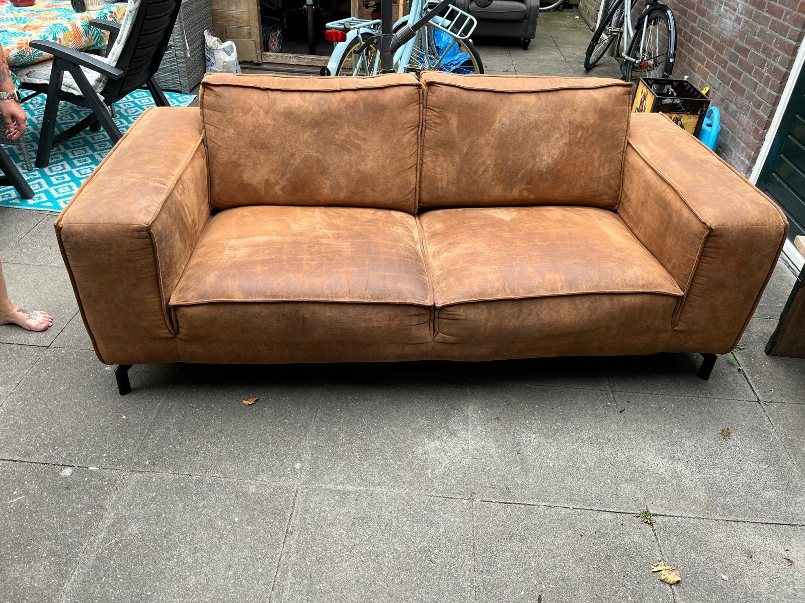 tweepersoonsbank cognac kleur, Huis en Inrichting, Ophalen, Overige materialen, Gebruikt, 150 tot 200 cm