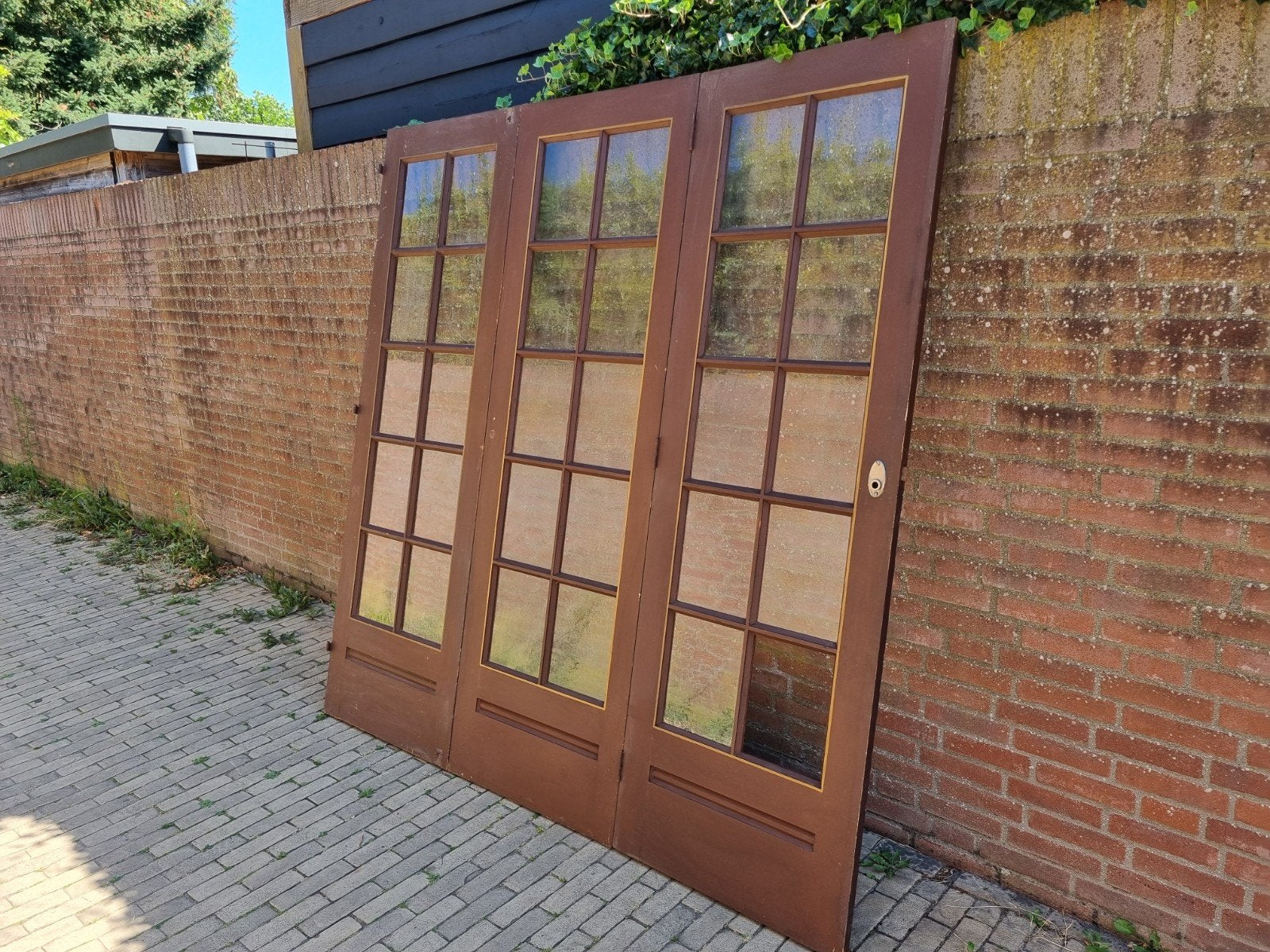 Harmonica 3-paneeldeur met enkel glas (201x202 cm), Doe-het-zelf en Verbouw, Deuren en Horren, Gebruikt, 120 cm of meer, Binnendeur
