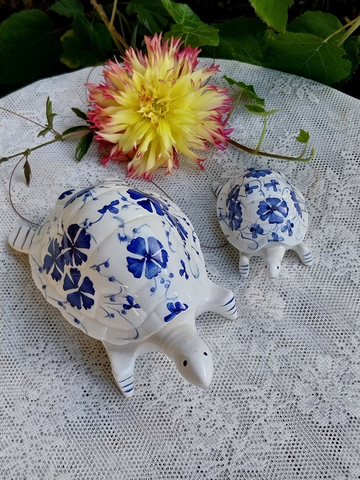 Set van 2 blauwe schildpadden, keramiek, Ophalen of Verzenden