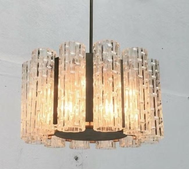 vintage Doria hanglamp luster old stock Mid-Century chrome, Ophalen, E14 (klein), Zo goed als nieuw, Glas