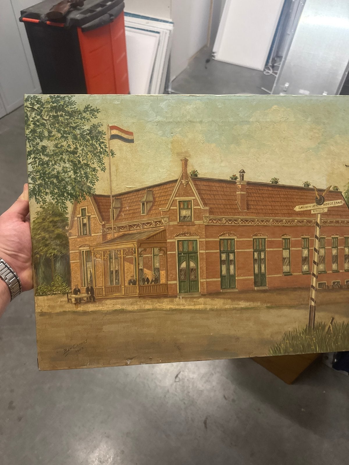 Olieverfschilderij Ben Coenens 1988 - Groningse Herberg Zang, Ophalen, Gedateerd, Doek, Realistisch