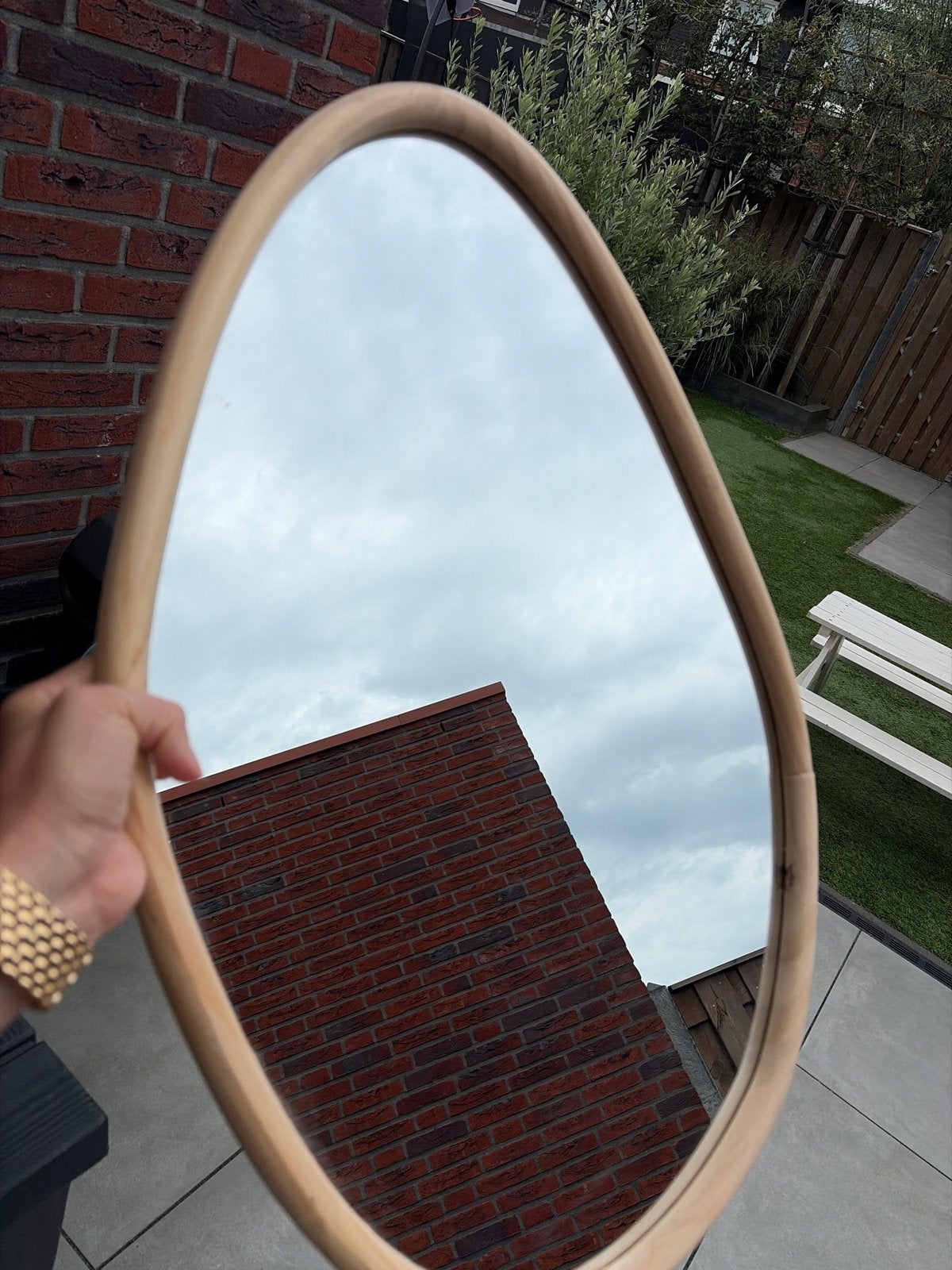 Organische spiegel met houten lijst (60x40 cm), Ophalen, Overige vormen, Minder dan 50 cm, Minder dan 100 cm