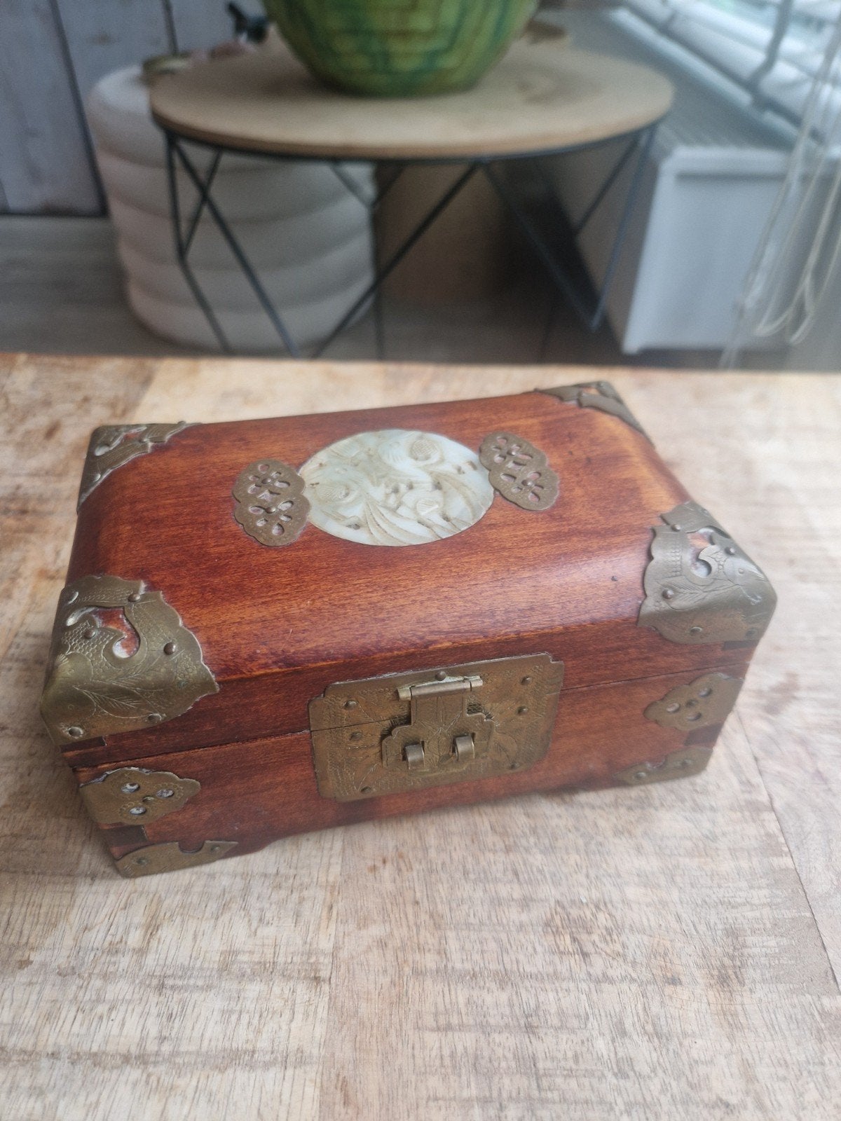 Vintage Houten Sieradendoosje met Roze Zijden Voering, Antiek en Kunst, Ophalen of Verzenden