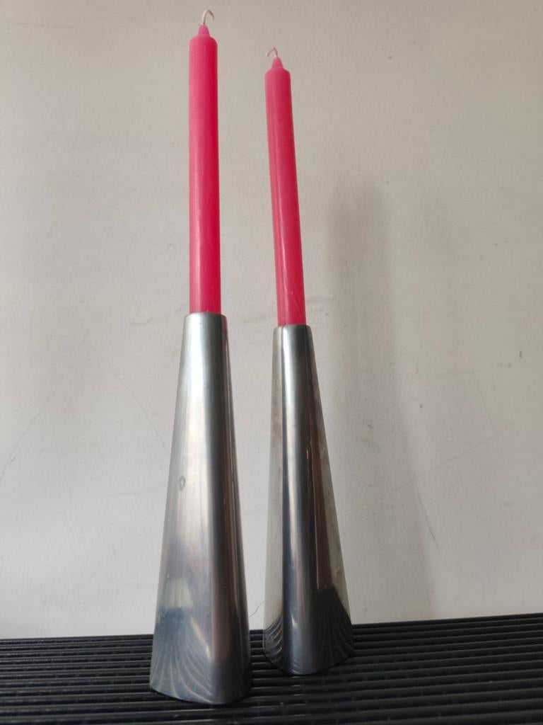 Ikea Renos 2x zilverkleurige kandelaar, Ehlen Johanson 23 cm, Gebruikt, Overige kleuren, Ophalen of Verzenden, Metaal
