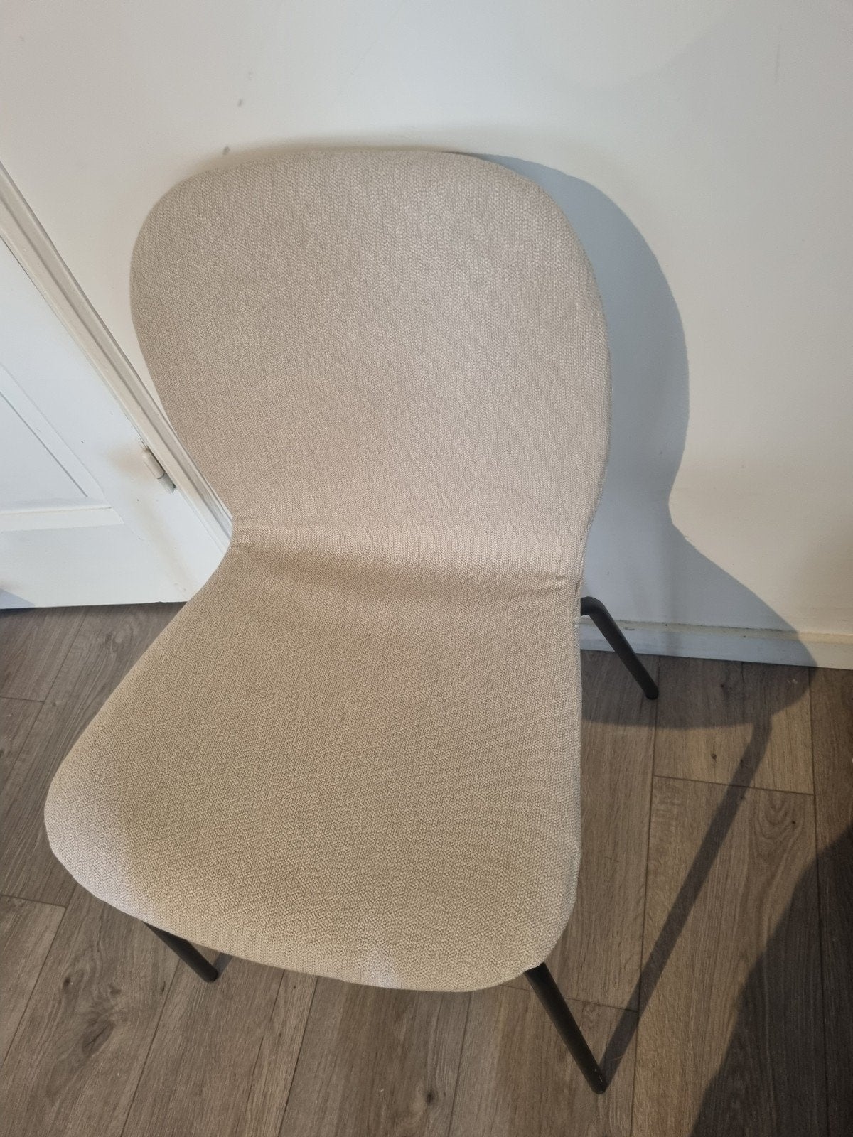 Ovale marmeren eettafel met 4 beige eetstoelen, Ophalen, Gebruikt, Modern, Marmerlook, 4 tot 6 stoelen
