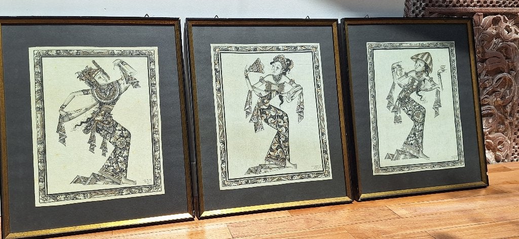 3 Balinese schilderijen, Ophalen of Verzenden