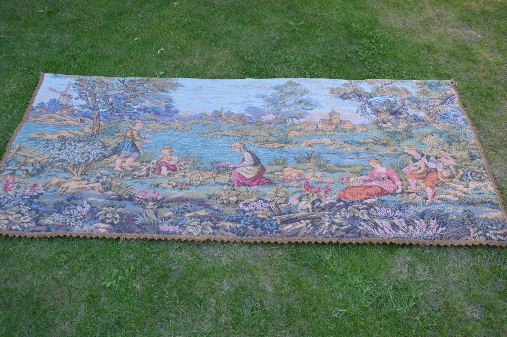 antiek wandkleed / Gobelin geweven romantische voorstelling, Ophalen of Verzenden