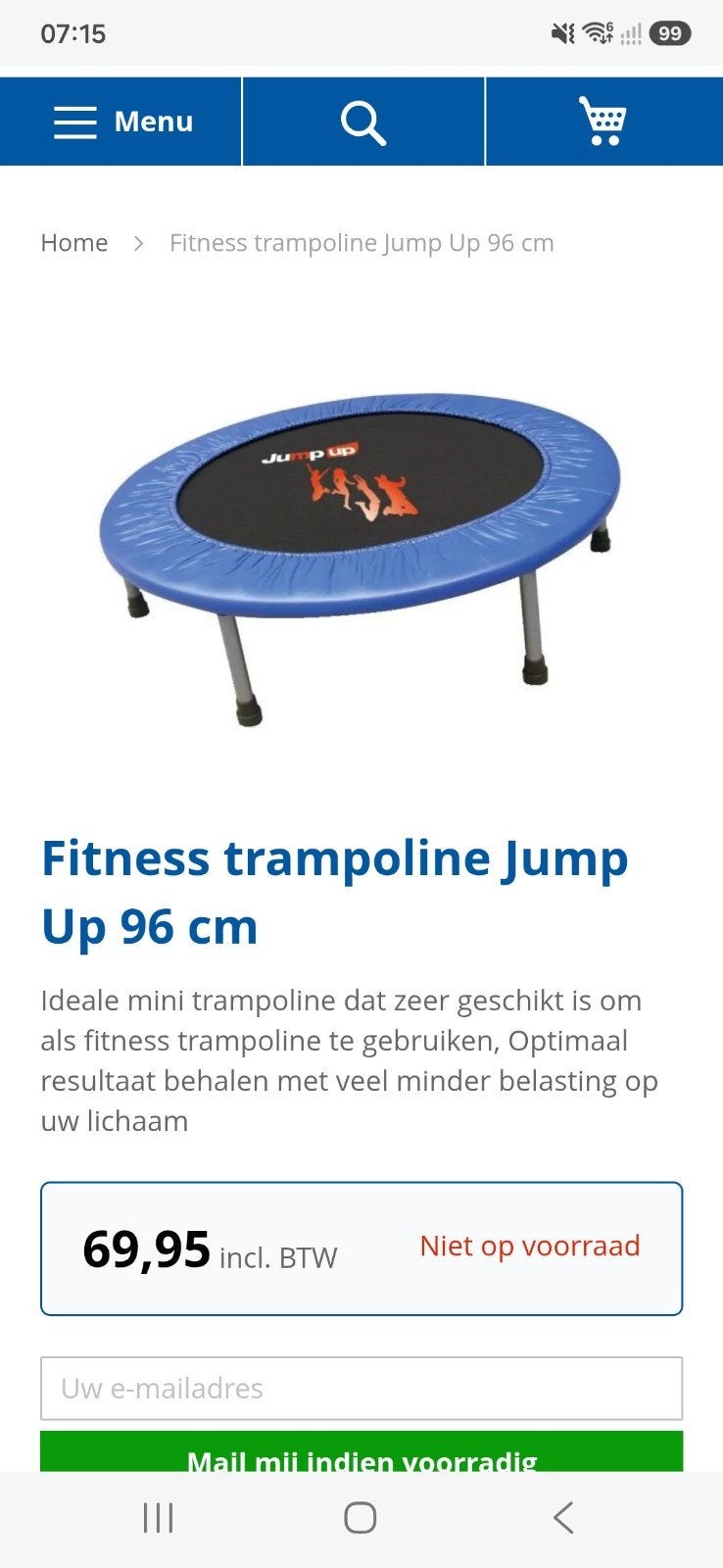 Nieuwe Fitness Trampoline Jump Up 96 cm in doos, Kinderen en Baby's, Speelgoed | Buiten | Trampolines, Ophalen of Verzenden, Nieuw
