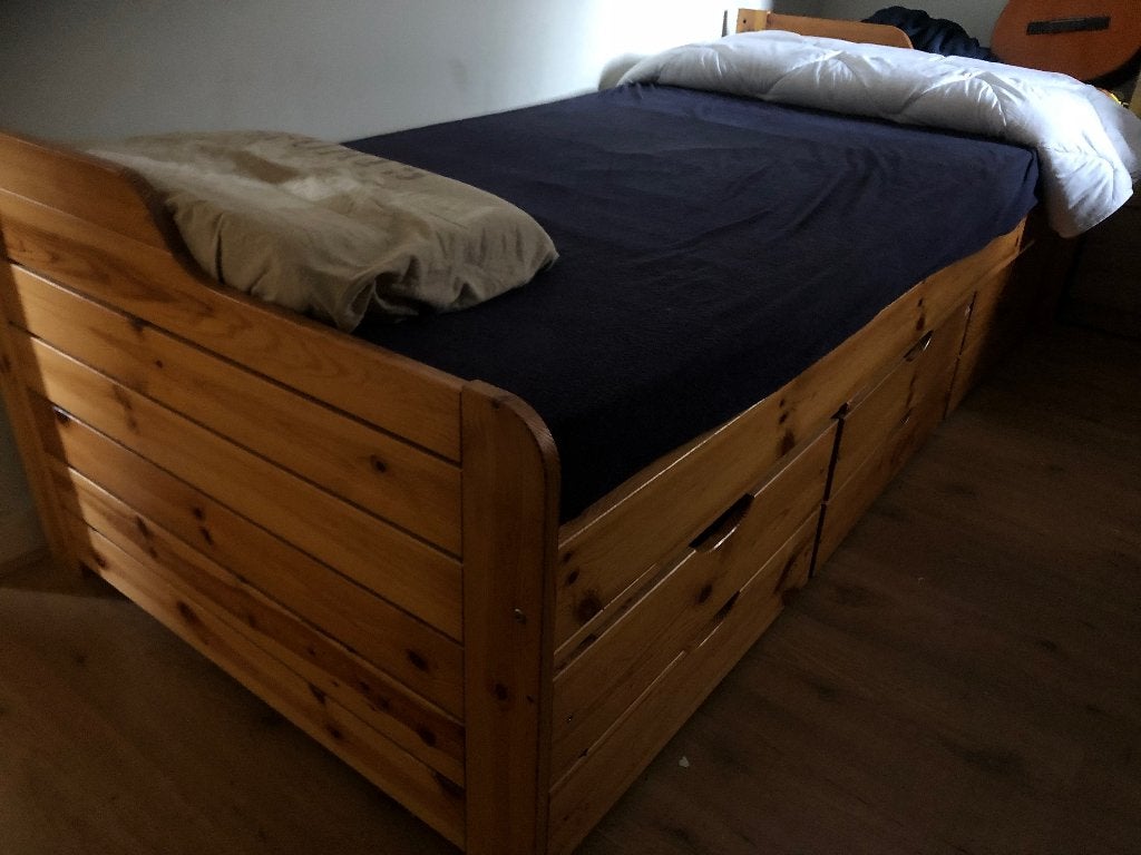 Bed met la’s, Ophalen, 100 cm, Eenpersoons, Bruin