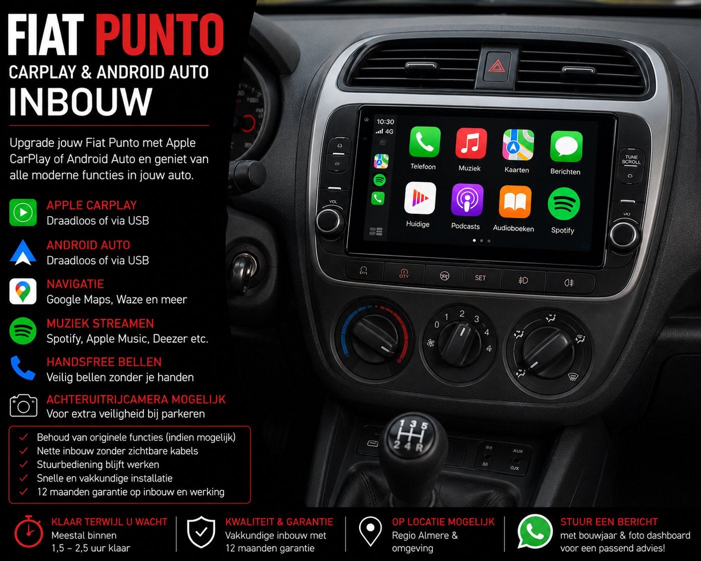 Fiat Punto CarPlay & Android Auto Inbouw, Ophalen, Zo goed als nieuw