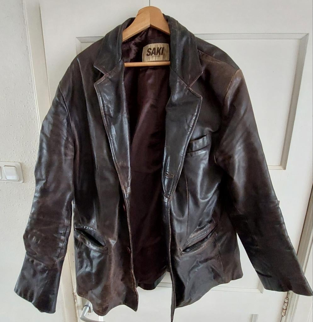 Vintage Leren jas colbertmodel maat 56, Ophalen of Verzenden, Gedragen, Overige maten, Bruin