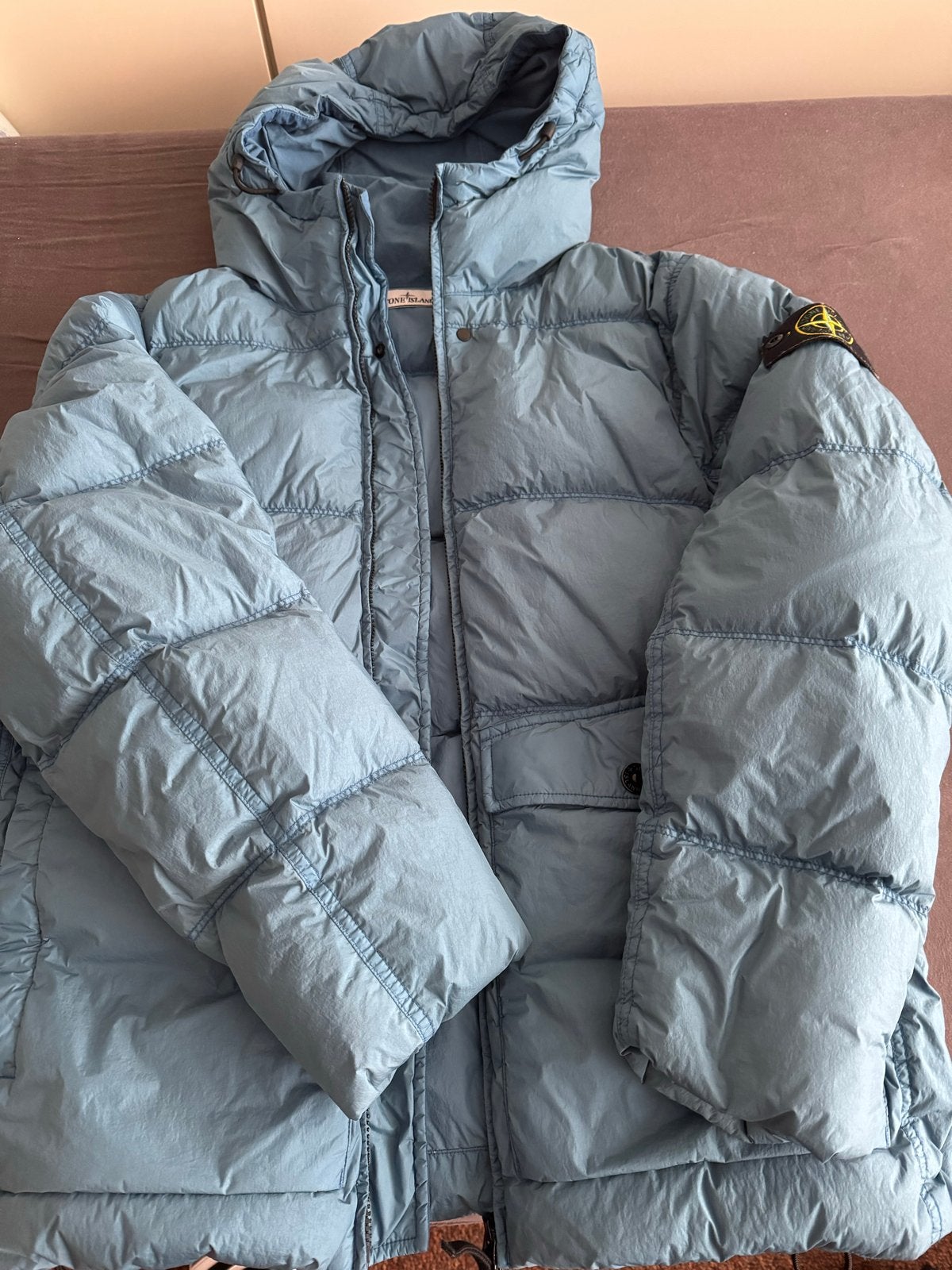 Stone Island Down Jacket - Lichtblauw Maat M, Kleding | Heren, Ophalen of Verzenden, Zo goed als nieuw, Maat 48/50 (M), Blauw
