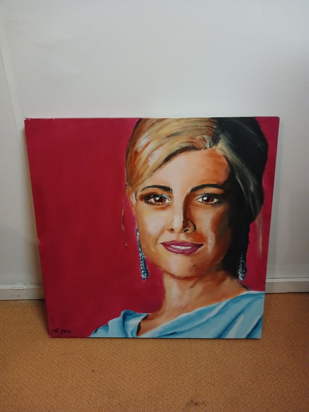 Schilderij Portret Vrouw - Olieverf op Doek - Gesigneerd, Ophalen, Doek, Portret of Personen, Realistisch