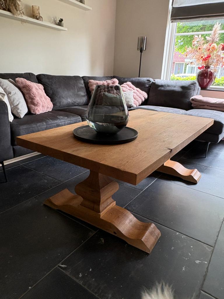 Massief eiken salontafel, Ophalen, 100 tot 150 cm, 50 tot 75 cm, Eikenhout