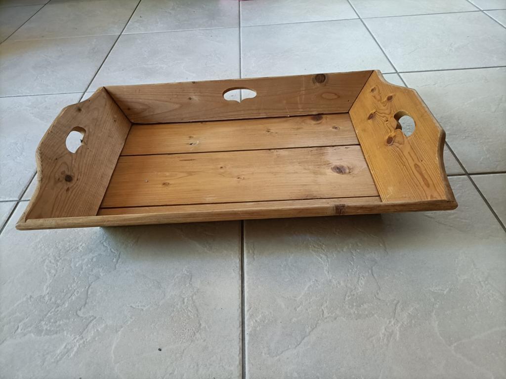Vintage robuust houten dienblad 65 cm, Ophalen of Verzenden, Rechthoekig, Hout