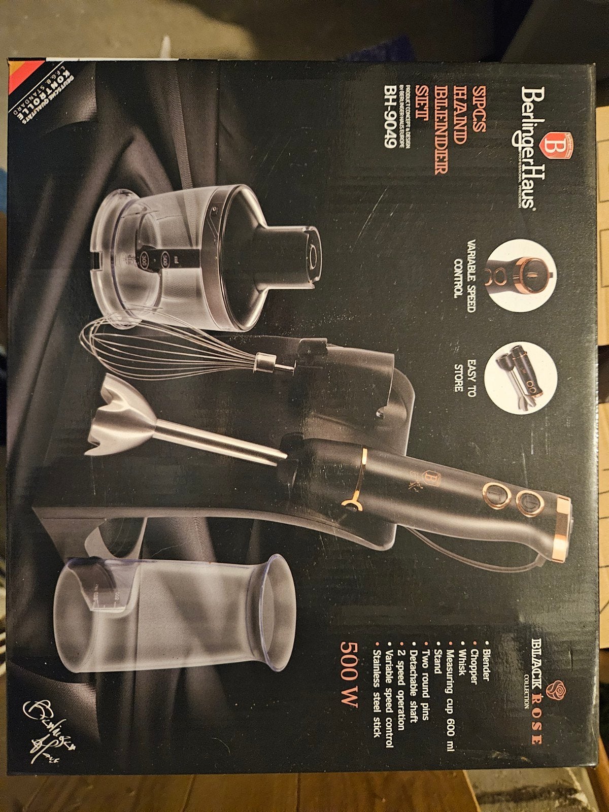 Berlinger Haus Staafmixer Set 5-delig -500W - Zwart/Roségoud, 2 snelheden, Nieuw, Ophalen of Verzenden, Vaatwasserbestendig