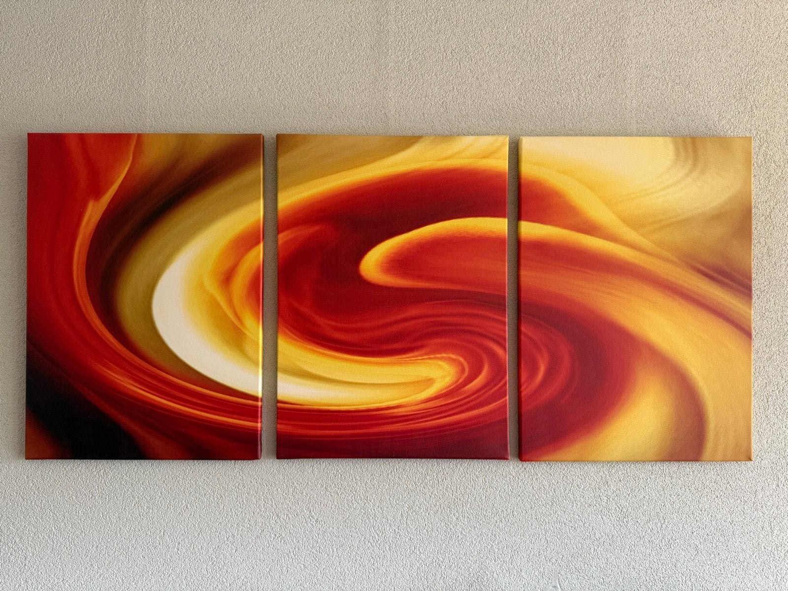 Drieluik Canvas Print - Abstract Rood/Geel (155x70 cm), Ophalen, 50 – 75, Gebruikt, 125 cm of meer