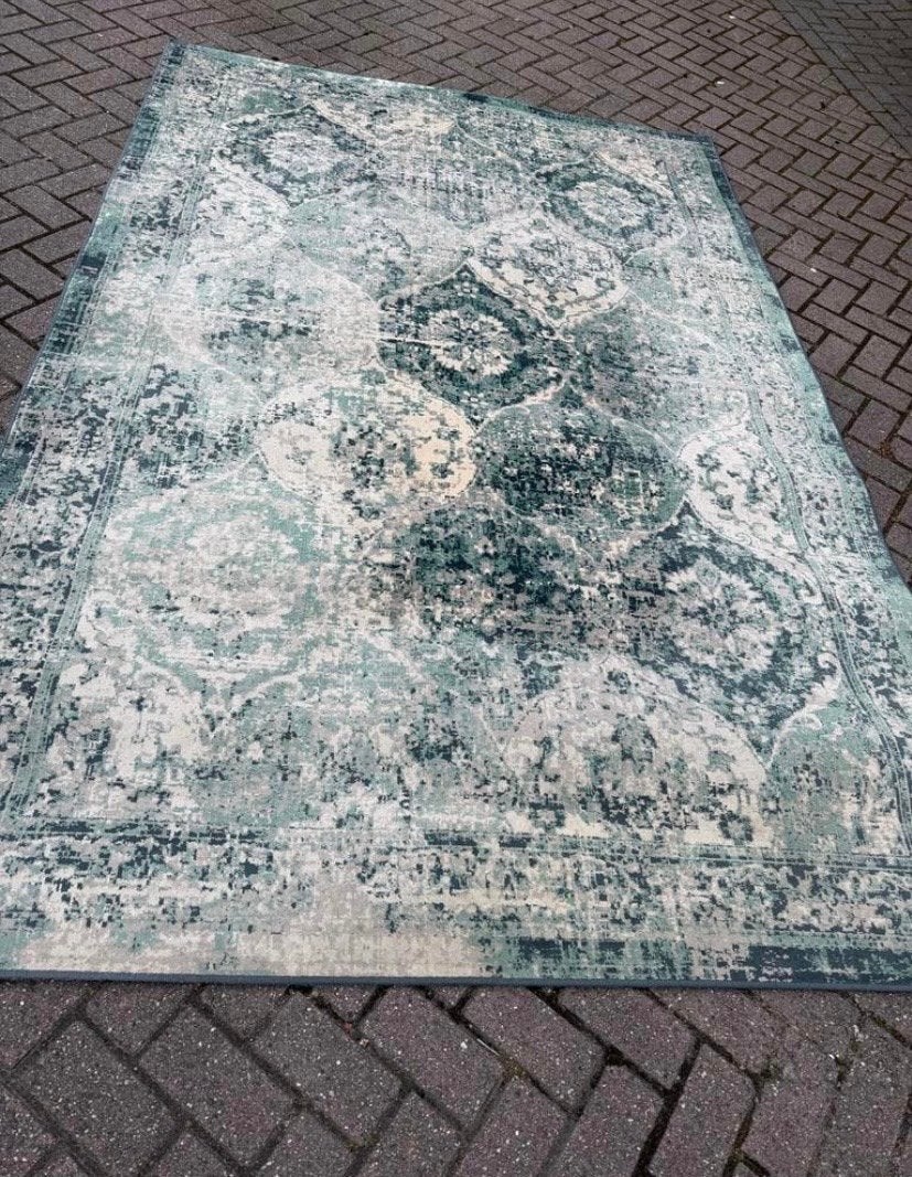 IKEA Vonsbäk Vloerkleed - Groen/Grijs (133x195 cm), 100 tot 150 cm, Ophalen of Verzenden, Zo goed als nieuw, 150 tot 200 cm