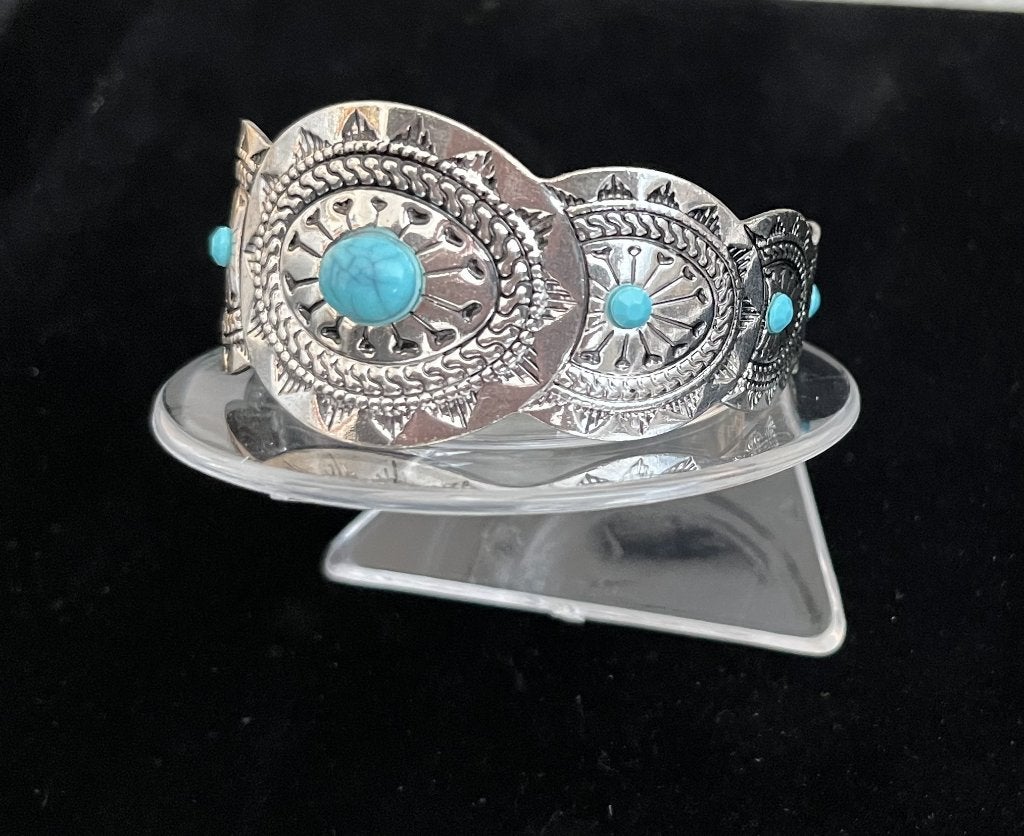 Armband Tibet zilver met Turquoise steen flex -NIEUW-, Nieuw, Ophalen of Verzenden, Met bedels of kralen, Zilver