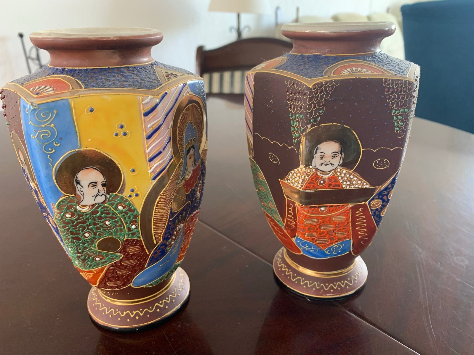 Set van 2 Antieke Satsuma Vazen met Figuren, Antiek en Kunst, Antiek | Vazen, Ophalen