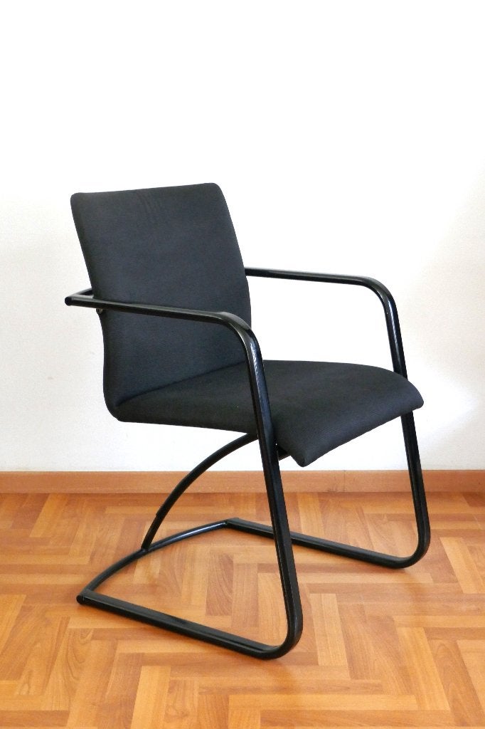 Zwarte cantilever stoel met gebogen houten zitschaal, Ophalen, Zwart, Nieuw, Stof