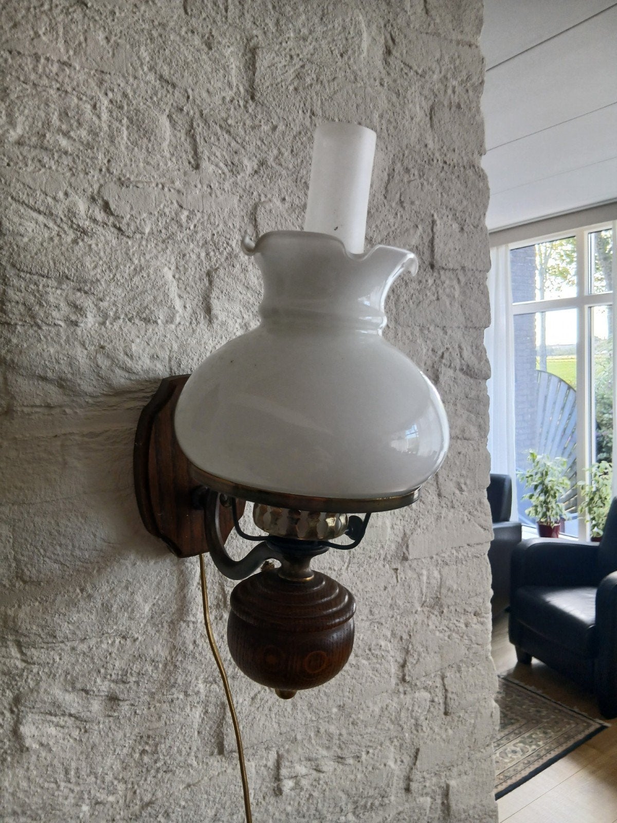 Massive elektrische olielamp met eiken console, Ophalen of Verzenden