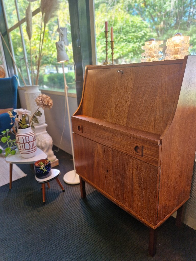 Vintage secretaire / kast teak fineer met lade, Ophalen, Gebruikt, ., Vintage