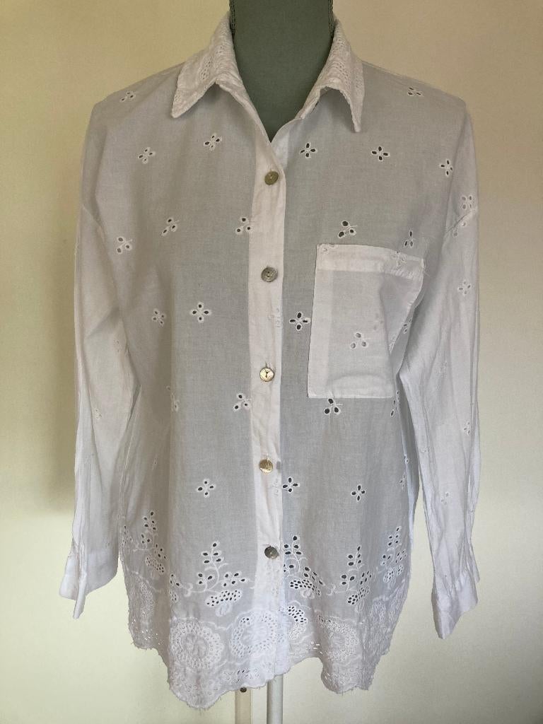 Wit katoenen broderie blouse - Made in Italy, Maat 38/40 (M), Made in Italy, Wit, Ophalen of Verzenden
