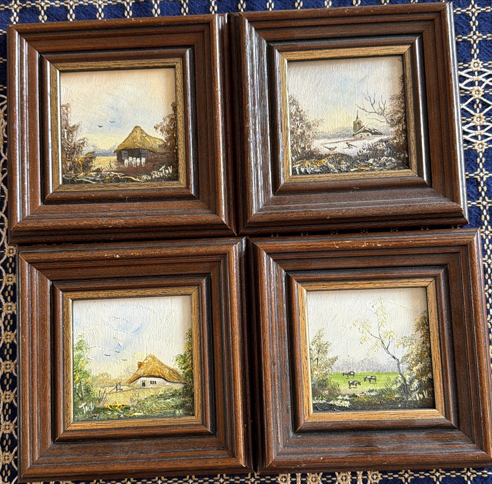 Set van 4 Miniatuur Schilderijen in Houten Lijsten, Antiek en Kunst, Ophalen