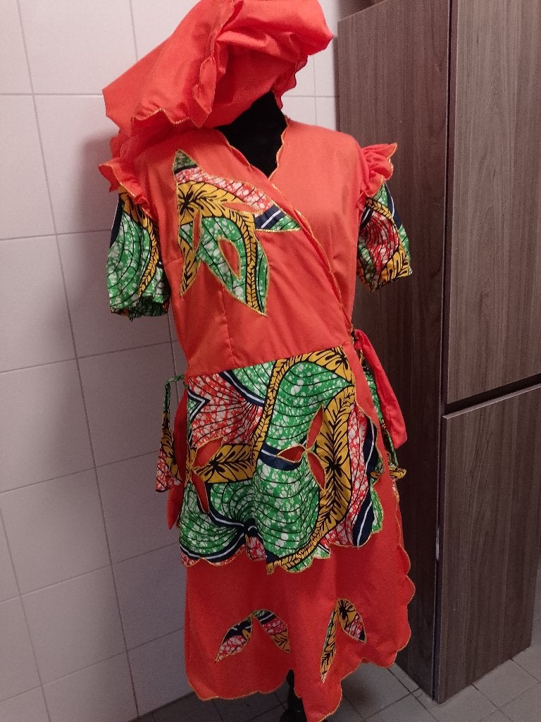 Luxe Oranje Koto Set incl. Angisa met Gouden Rand Maat 44-50, Koto-misi, Meerkleurig, Maat 46/48 (XL) of groter, Nieuw