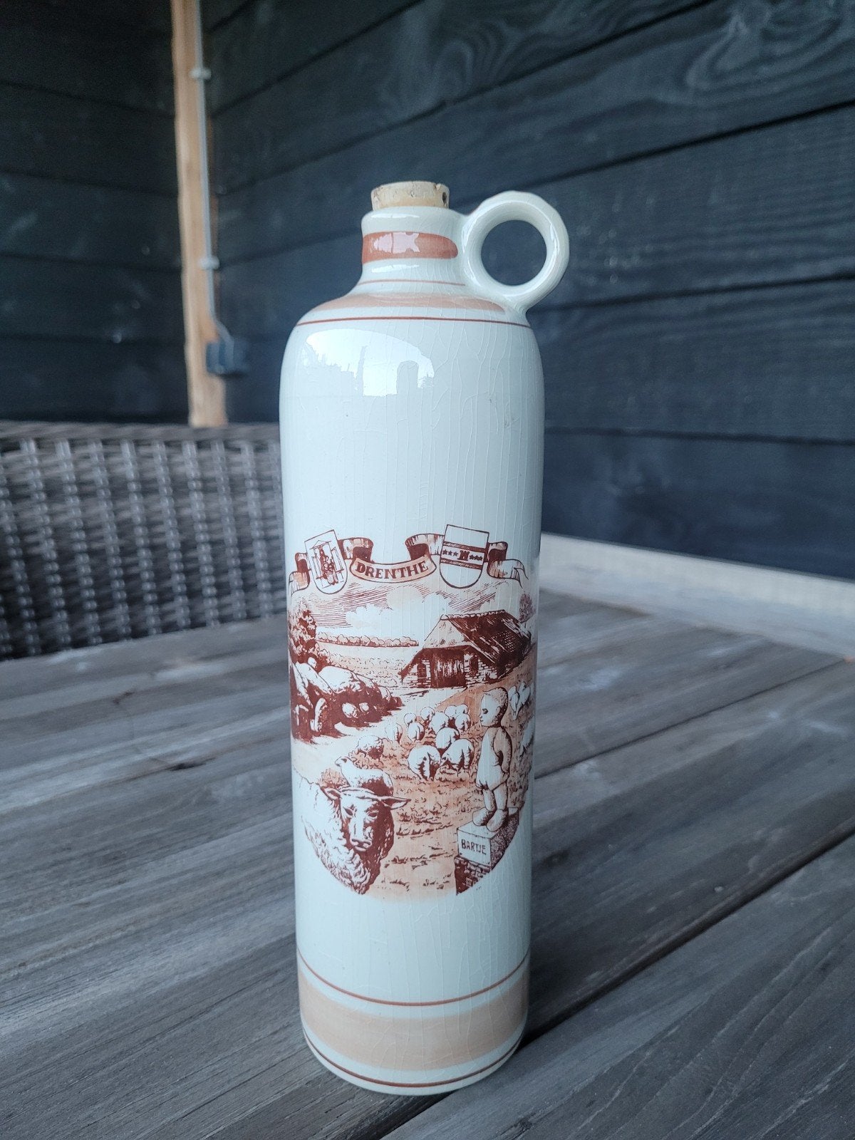 Lege Borrelfles Drenthe met kurk - Vintage aardewerk, Antiek en Kunst, Ophalen of Verzenden
