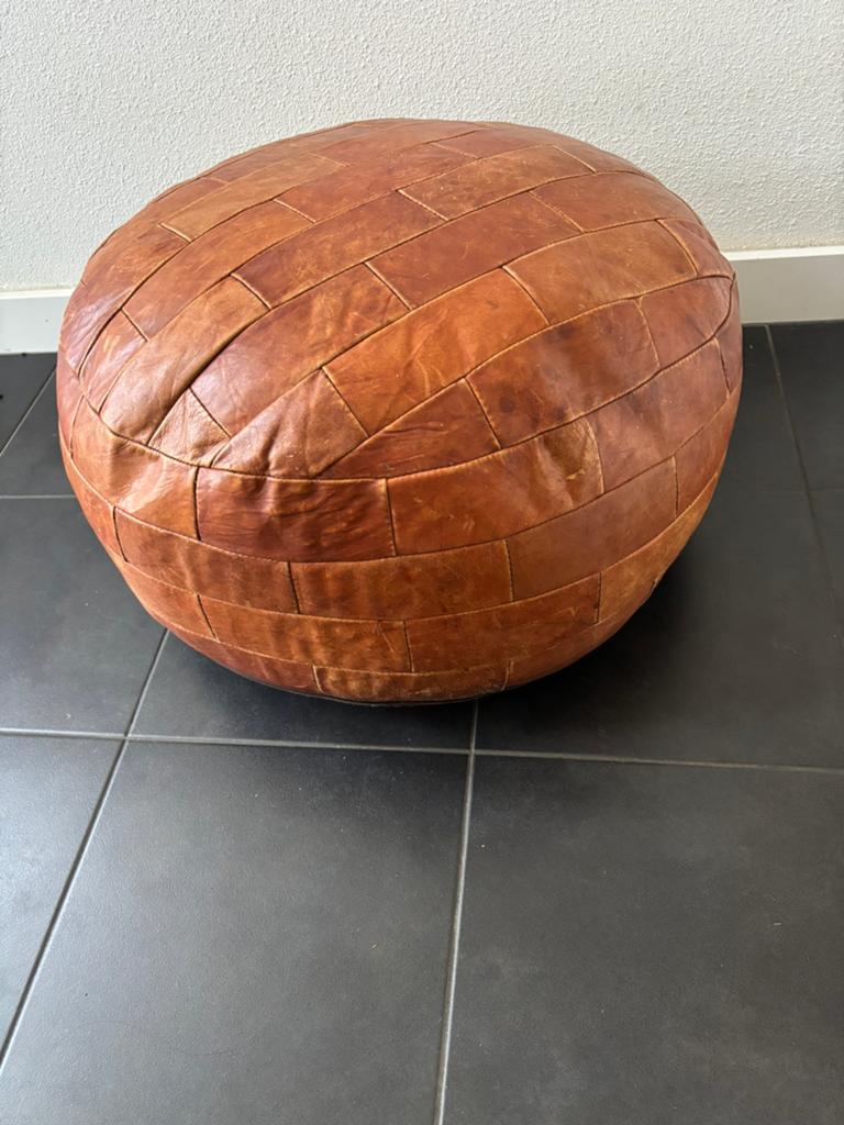 Vintage patchwork poef, Ophalen, Gebruikt, Rond, 50 tot 75 cm