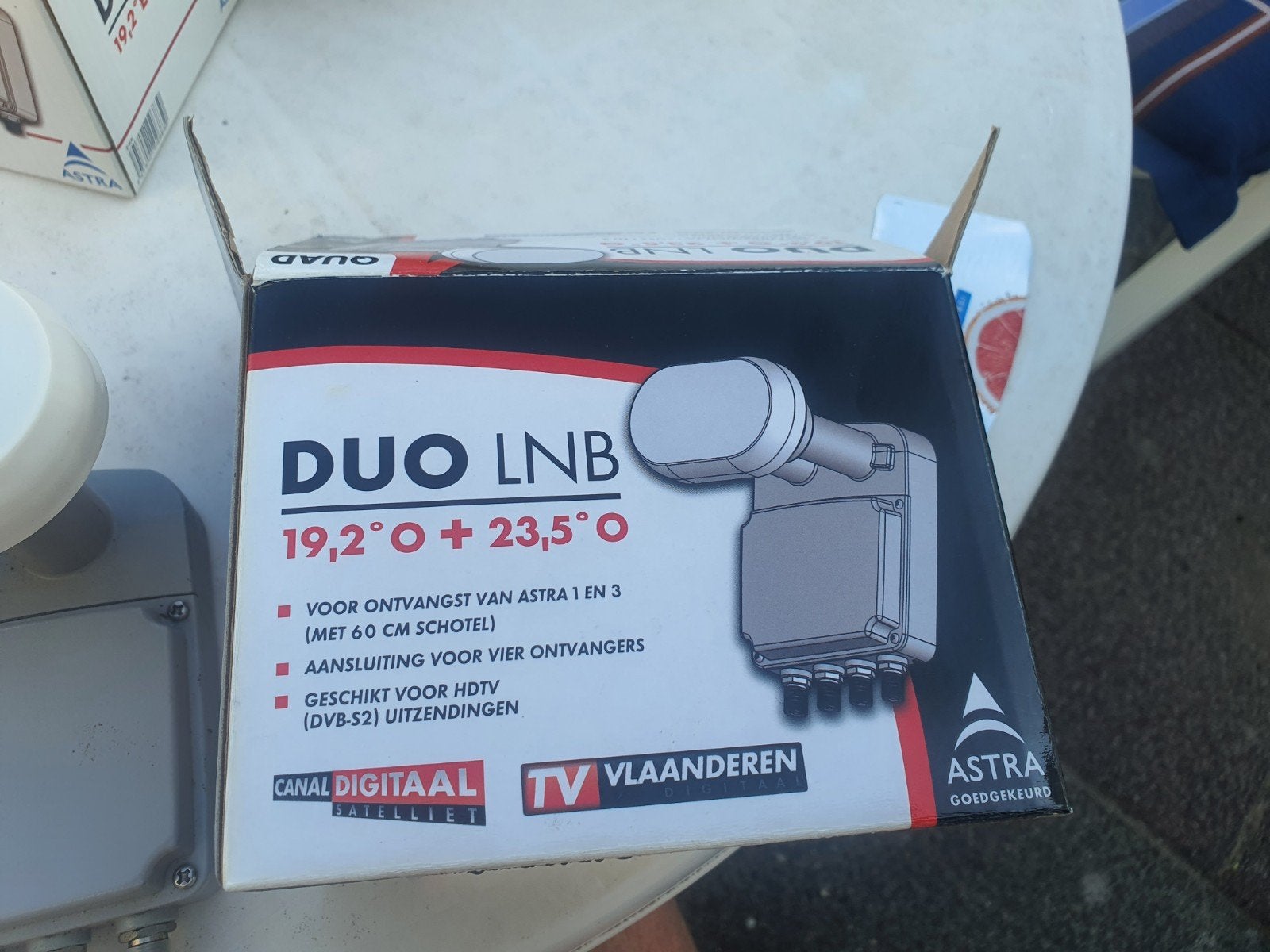 DUO LNB 19.2O + 23.5O voor Astra 1 en 3, Ophalen of Verzenden, Gebruikt, (Schotel)antenne, Overige merken