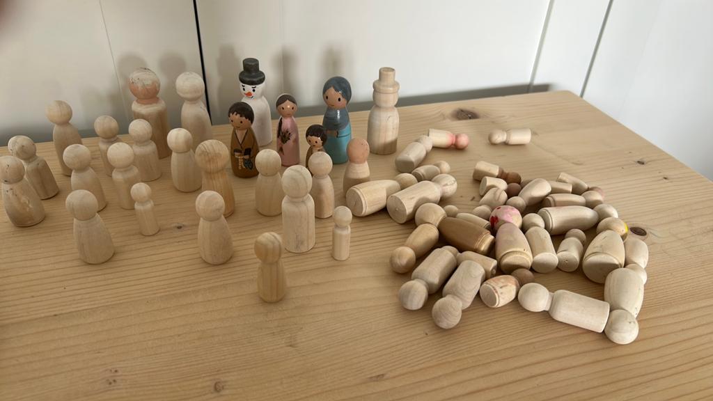 Houten Peg Dolls en Ringen - Montessori Speelgoed, Hobby en Vrije tijd, Ophalen of Verzenden, Gebruikt