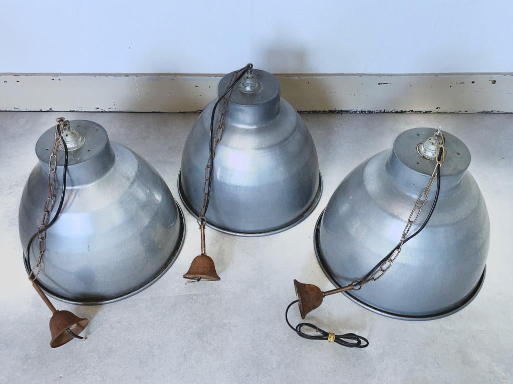 drie hanglampen industrieel metaal met ketting D50cm, Gebruikt, -, -, Ophalen of Verzenden