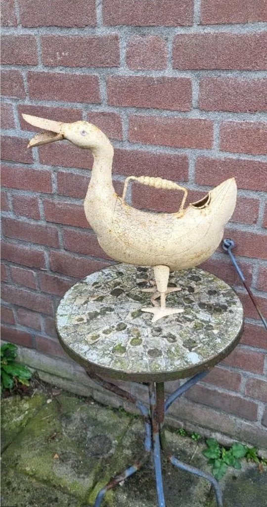 Leuke brocante gieter, ijzer, handgemaakt, eend, 36 cm, Tuin en Terras, Ophalen, Gebruikt, IJzer