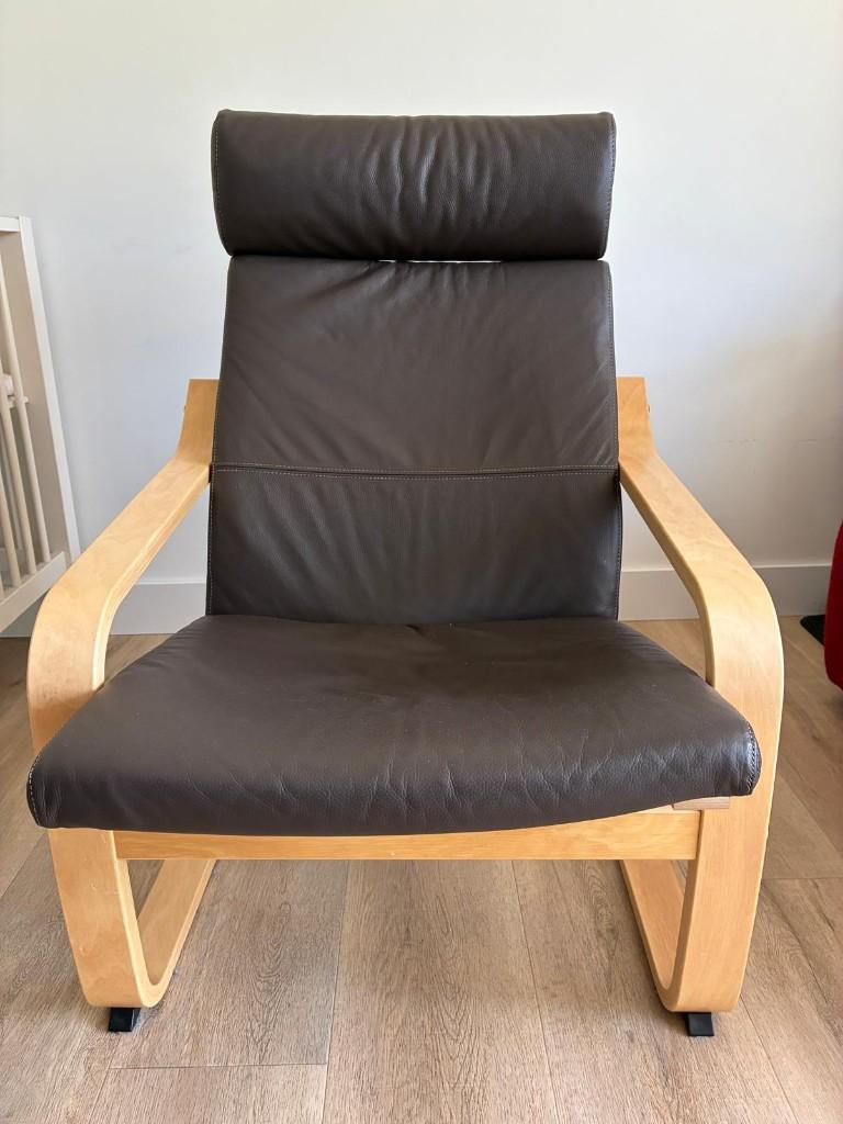 Ikea Poang fauteuil + kunstleer bekleding (2025), Ophalen, Gebruikt, 75 tot 100 cm, 50 tot 75 cm