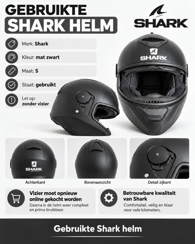 Matzwarte Shark motorhelm in maat S, Ophalen, Shark, Integraalhelm, S