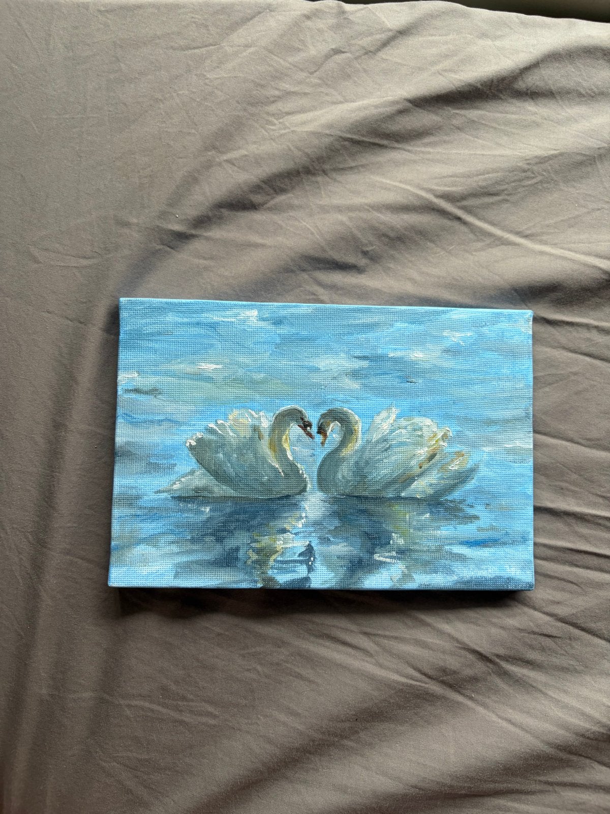 Schilderij Zwanenpaar op Water - Romantisch Kunstwerk, Antiek en Kunst, Kunst | Schilderijen | Klassiek, Doek, Realistisch, Dieren