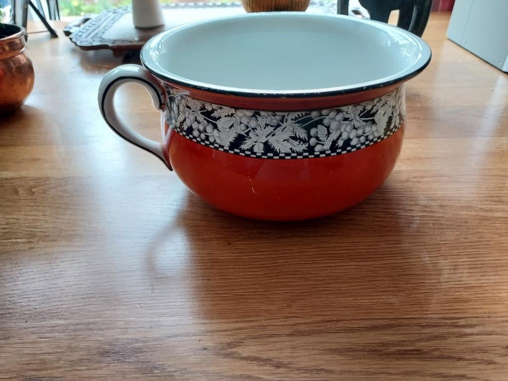 Vintage geëmailleerde po met handvat, Antiek en Kunst, Antiek | Keramiek en Aardewerk, Ophalen of Verzenden