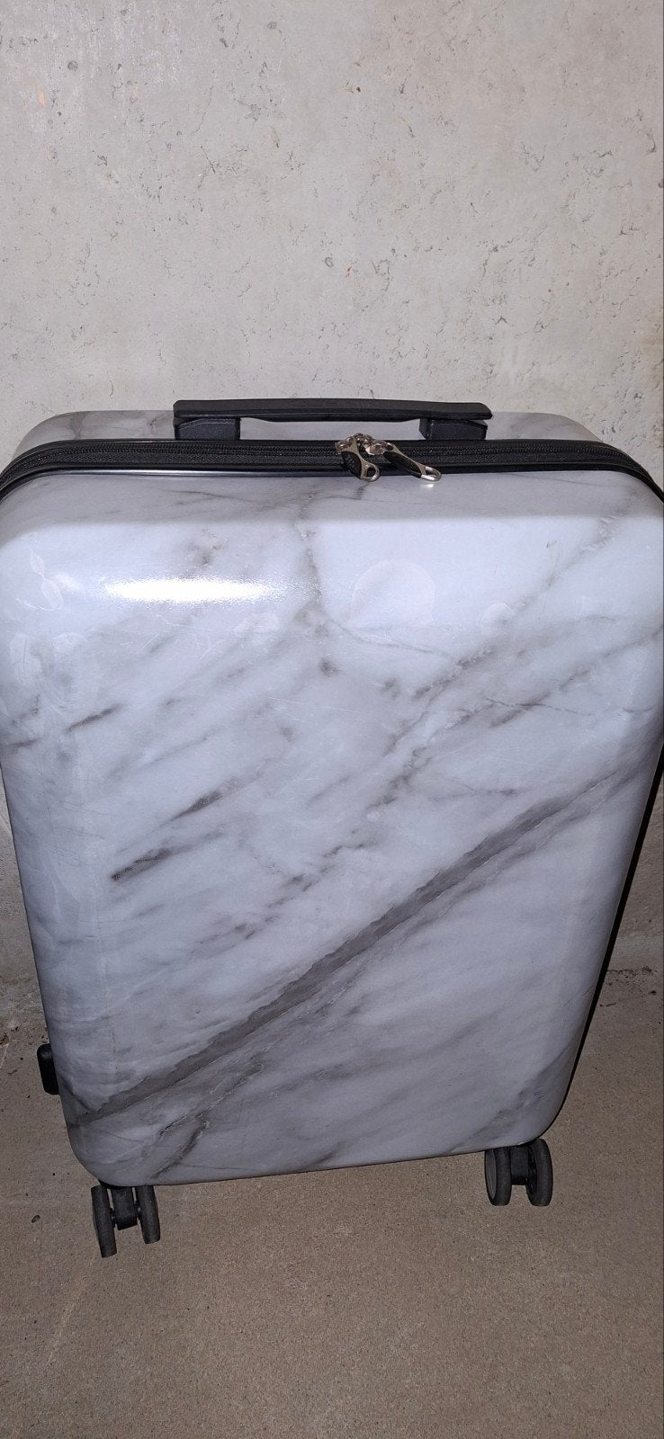 Koffer (Marmerlook), Wieltjes, Hard kunststof, Zo goed als nieuw, 35 tot 45 cm