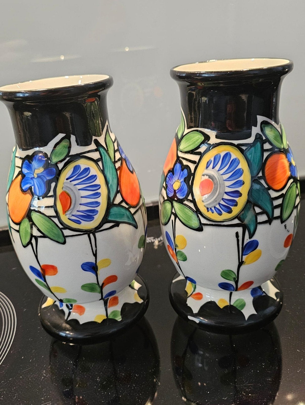 Set van 2 handgeschilderde vazen uit Tsjechoslowakije, Antiek en Kunst, Antiek | Vazen, Ophalen