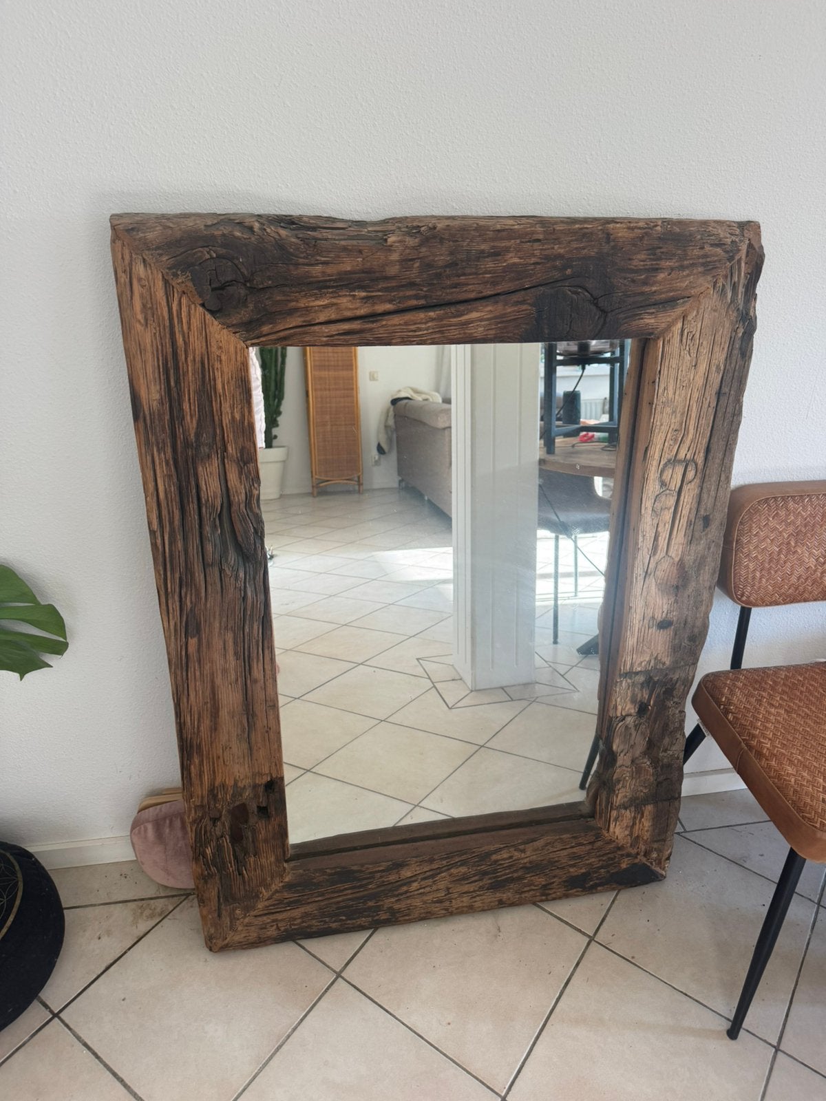 Mooie robuuste houten spiegel, Ophalen, Rechthoekig