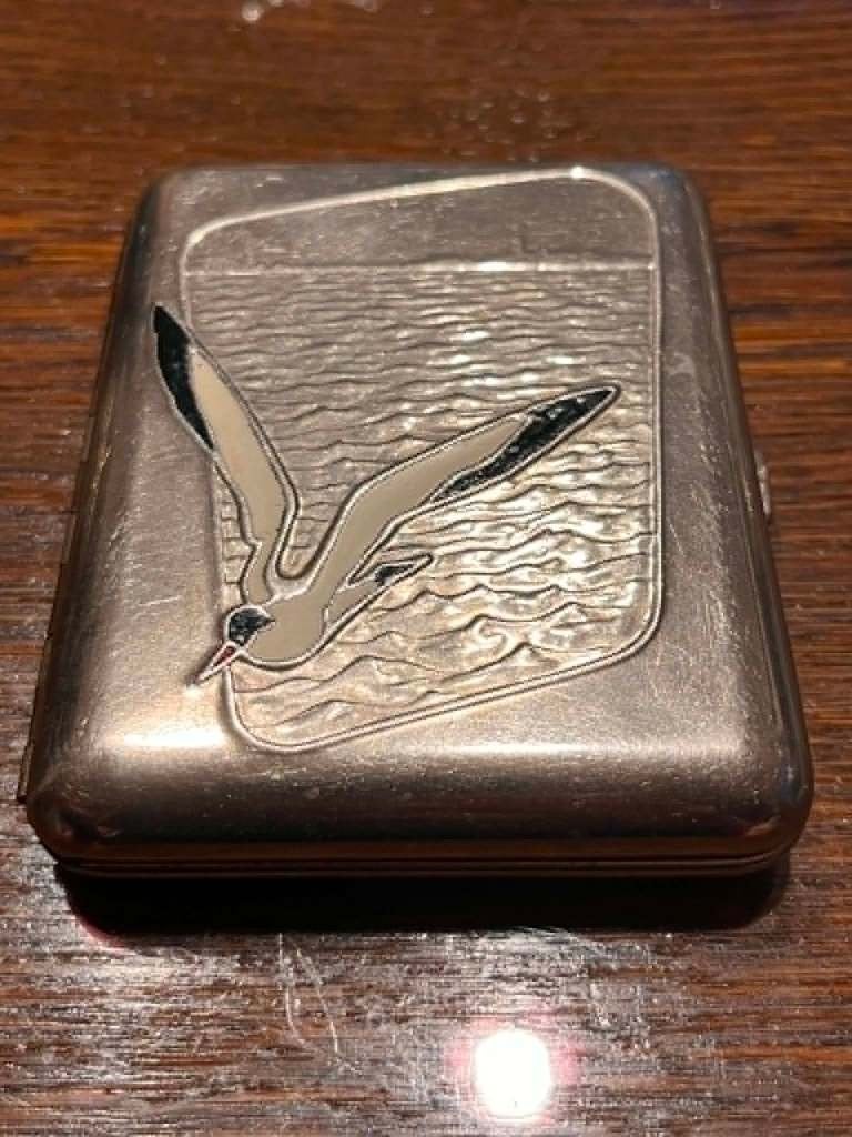 antieke metalen sigarettendoos, Ophalen of Verzenden