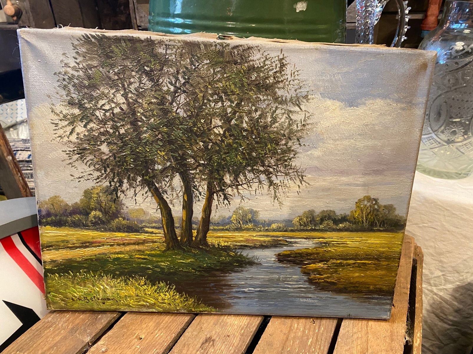 Mooi olieverf schilderij van puur Nederland landschap, Antiek en Kunst, Kunst | Schilderijen | Klassiek, Ophalen of Verzenden