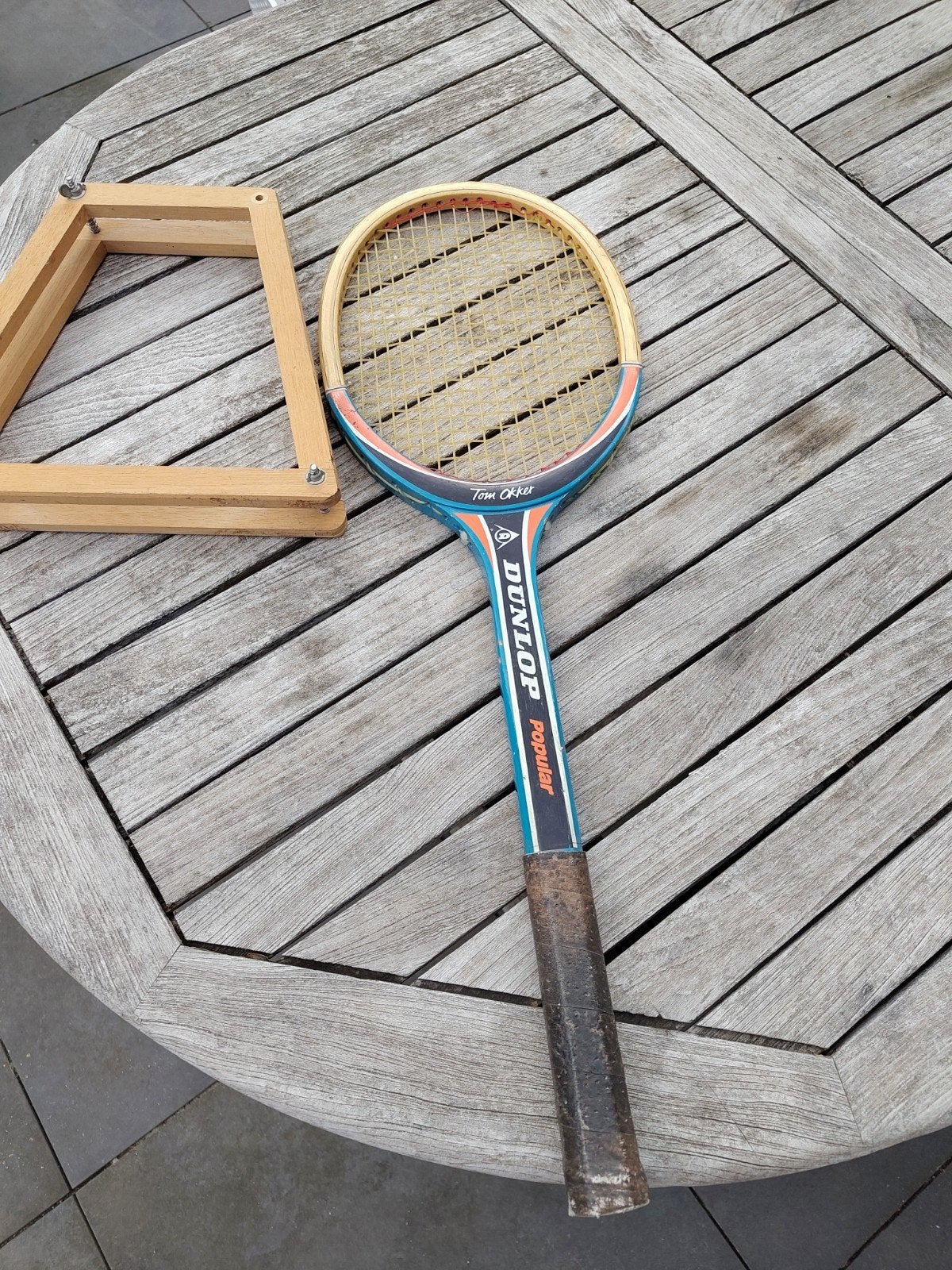 Vintage Dunlop Popular Tennisracket met Houten Pers, Sport en Fitness, Tennis, Ophalen of Verzenden, Gebruikt, Racket, Dunlop